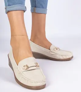 Gemre Beige Women's Wedge Loafers Sameri