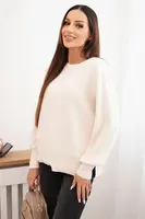 Kesi Włoski Dámsky viskózový sveter s dlhým rukávom a rozparkom po stranách béžový