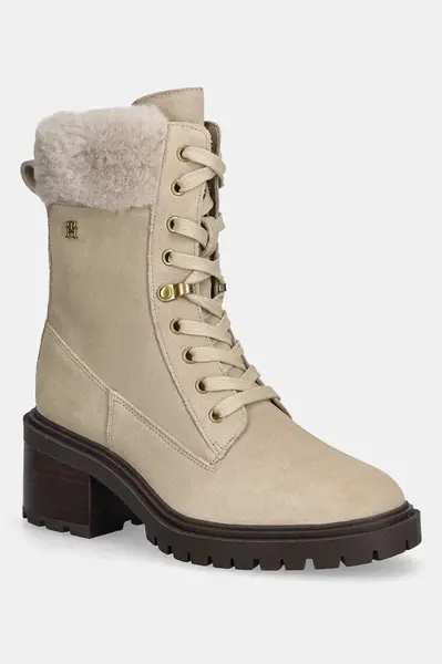 Semišové boty Tommy Hilfiger TH SHEARLING LACE UP BOOT