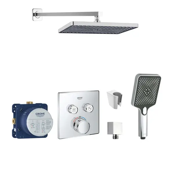 SANITINO - Sprchový set s termostatom a telesom pod omietku Grohe, príslušenstvo kielle, chróm SANI21GKK003