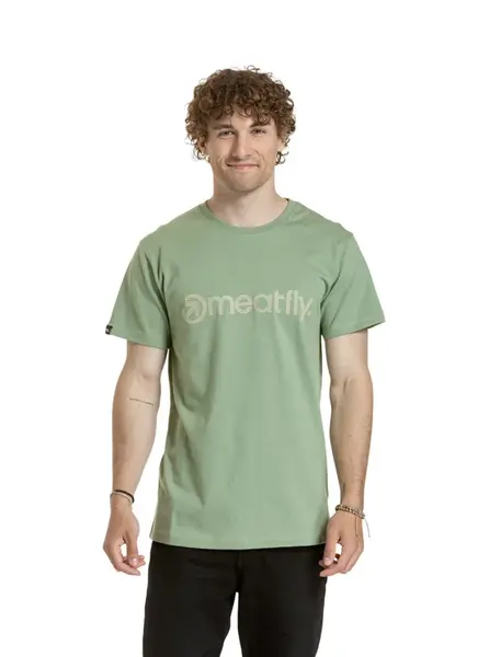 Meatfly pánské tričko Striped Logo Basil | Zelená | Velikost XL | 100% bavlna