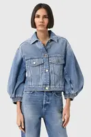 Rifľová bunda AllSaints LUCA modrá farba, prechodná, W031OD