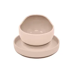 Petite&Mars Set jídelní silikonový TAKE&MATCH 2 ks talíř + miska Desert Sand 6m+