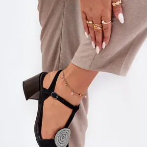 S. BARSKI Kožené Sandály Na Podpatku S Ozdobou D&A