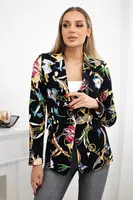 Turecki Printed cotton jacket with a button black+camel