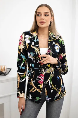 Turecki Printed cotton jacket with a button black+camel