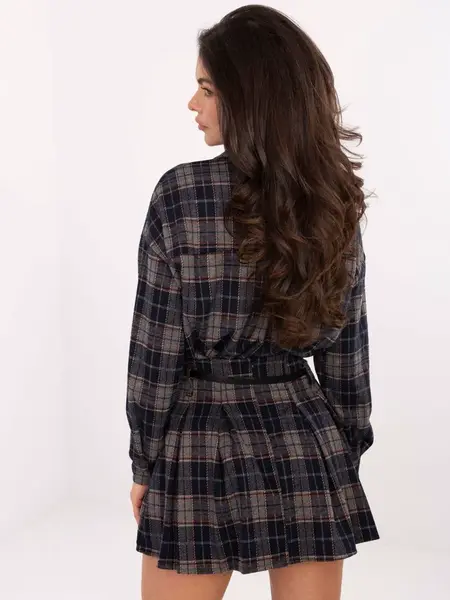 Károvaná sukňa s opaskom