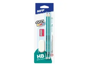 Tužka M set 2 triangular 2xč.2+guma+ořezávátko