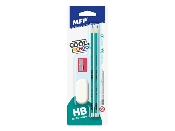 Tužka M set 2 triangular 2xč.2+guma+ořezávátko