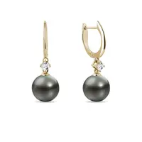 Náušnice zo žltého zlata s tahitskou perlou a briliantmi KLENOTA