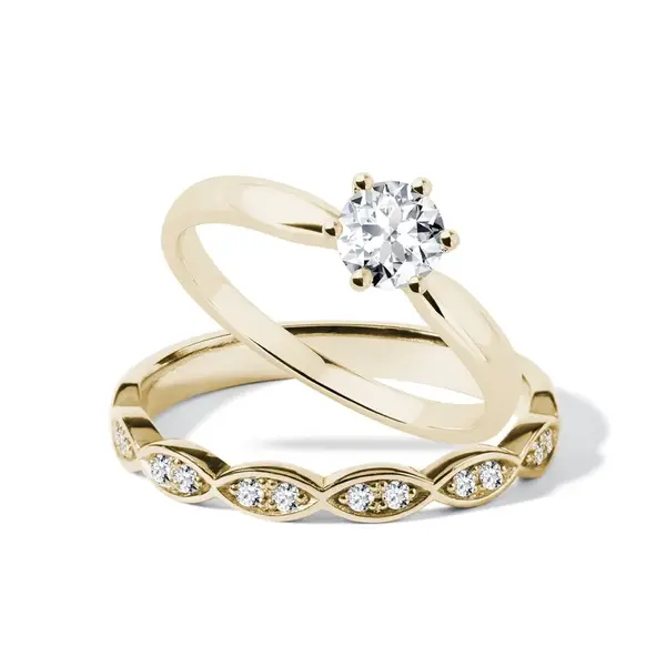 Elegantný snubný a zásnubný prsteň v zlate KLENOTA