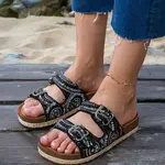 Gemre Black ethnic slides with buckles on straps Zebrina