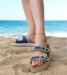 Gemre Navy blue glitter espadrille slides with buckles Induri