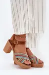 Kožené Sandály Na Podpatku S Pletením Na Páscích Hnědé Zazoo 40460