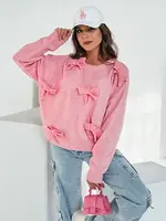 Sweter damski oversize BOWTONE z kokardkami różowy Dstreet
