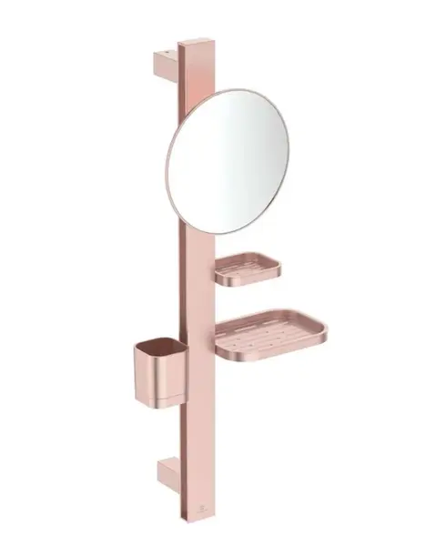 Ideal Standard ALU+ - Kozmetické zrkadlo s poličkou a pohárikom na kefky a pastu, rosé BD589RO