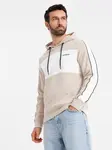 Ombre Men's cotton hoodie with contrasting elements - beige