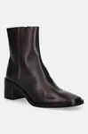 Kožené kotníkové boty Calvin Klein BLOCK HEEL ZIP BOOT LTH dámské, hnědá barva, na podpatku, HW0HW02593