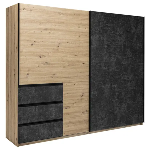 MID.YOU ŠATNÍ SKŘÍŇ S POSUVNÝMI DVEŘM, šedohnědá, dub artisan, 250/205/61,5 cm