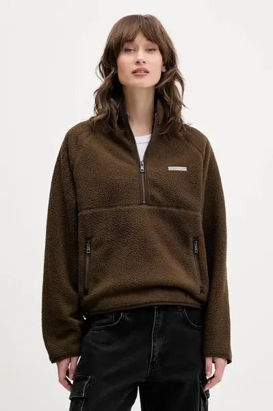 Fleecová mikina Guess Jeans dámská, hnědá barva, hladká, W5BQ18 K1042