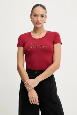 Tričko Guess dámské, vínová barva, W5YI46 J1314