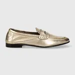Kožené mokasíny Tommy Hilfiger ESSENTIAL GOLDEN LOAFER dámské, zlatá barva, na plochém podpatku, FW0FW07864