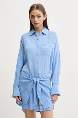 Bavlněné šaty Melissa Odabash modrá barva, mini, oversize, Sara