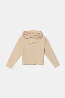 Dětská mikina Guess béžová barva, s kapucí, s aplikací, J5RR13 Z3KS0