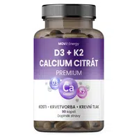 MOVIT Vitamín D3 1000 IU + K2 75 mcg + Calcium Citrát 90 kapslí