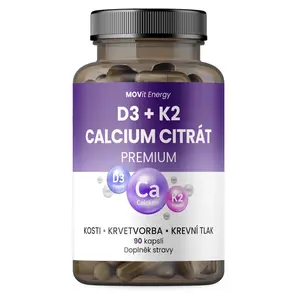 MOVIT Vitamín D3 1000 IU + K2 75 mcg + Calcium Citrát 90 kapslí