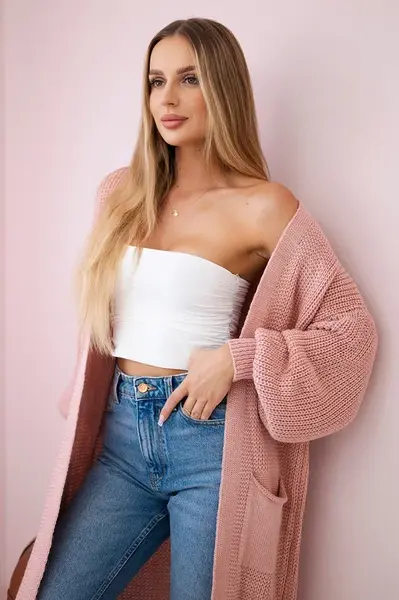 Svetr dlouhý pudrově růžový cardigan
