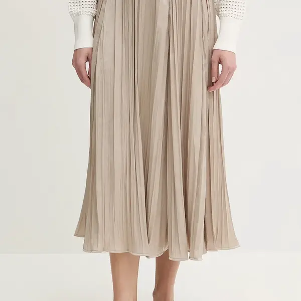 Sukně MICHAEL Michael Kors béžová barva, midi, áčková, MS570GDHCP