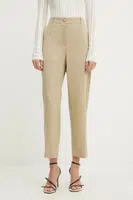 Bavlněné kalhoty BOSS dámské, béžová barva, high waist, 50547650