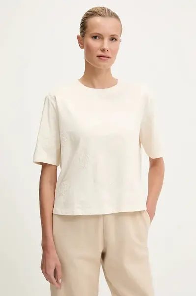 Bavlněné tričko Guess PEONY dámské, béžová barva, V5YI10 I3Z14