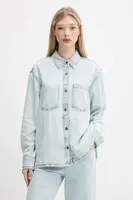 Džínová košile Guess Jeans dámská, modrá barva, relaxed, s klasickým límcem, W5GH0H D5M83