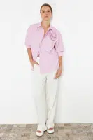 Trendyol Limited Edition Pink Striped Rose Detailed Woven Shirt