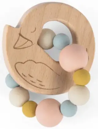 Dřevěno-silikonový kousací kroužek Labuť