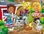 Deti na farme: Kŕmenie teliatka a zbieranie vajíčok (BM6) - puzzle z kategorie Naučné puzzle