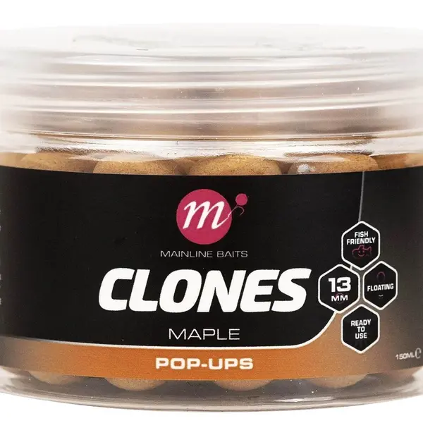 Mainline plovoucí boilies clones pop ups 13 mm 150 ml maple