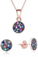 Beneto Souprava šperků ze stříbra s barevnými zirkony AGSET284 (náušnice, řetízek, přívěsek)