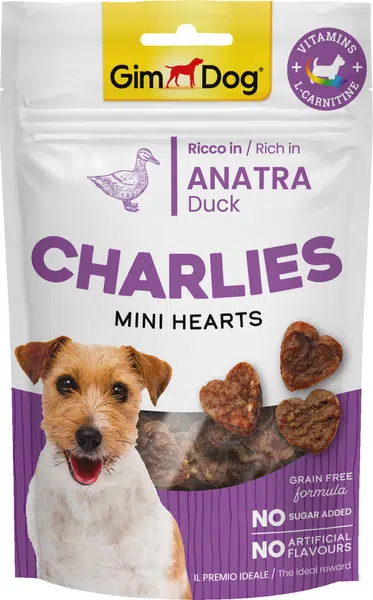 GimDog Charlies Mini Hearts maškrty - kačica, v tvare srdca 70 g