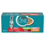Purina ONE Sterilcat výběr mokrého krmiva pro kočky - kuřecí, hovězí, losos, krůtí 2 x (40 x 85 g)