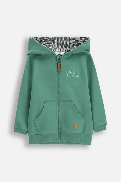 Kojenecká halenka Coccodrillo zelená barva, s kapucí, hladká, FOREST FRIENDS BOY NEWBORN