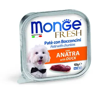Monge Dog Fresh paté s kousky masa - kachní 100 g