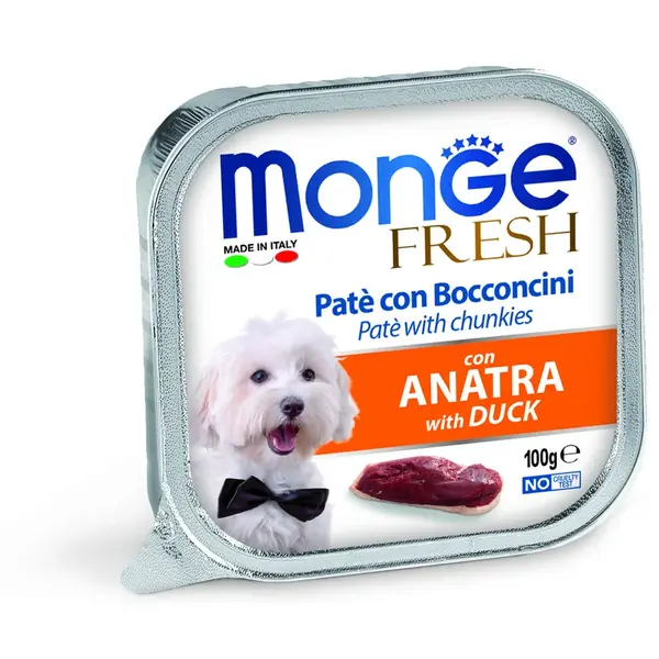 Monge Dog Fresh paté s kousky masa - kachní 100 g