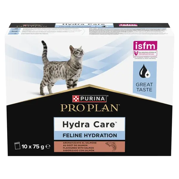 Purina Pro Plan Veterinary Diets Feline HC HydraCare doplnkové vlhké krmivo pre mačky s lososom 10 x 75 g