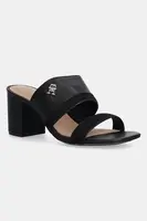 Kožené šľapky Tommy Hilfiger LEATHER & SUEDE BLOCK HEEL MULE
