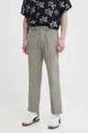 Nohavice s prímesou ľanu Abercrombie & Fitch zelená farba, rovné, KI130-4037-332