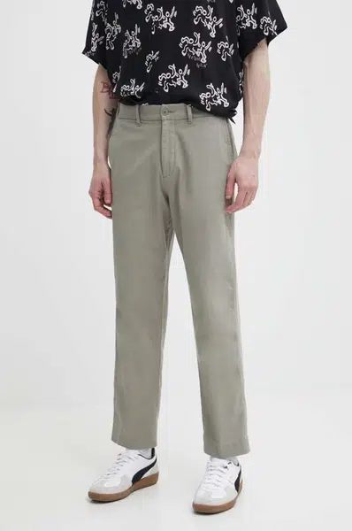 Nohavice s prímesou ľanu Abercrombie & Fitch zelená farba, rovné, KI130-4037-332