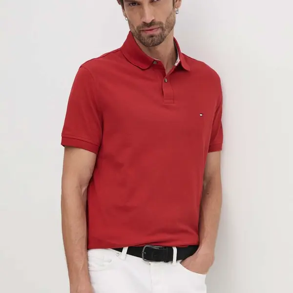 Polo tričko Tommy Hilfiger pánske, bordová farba, vzorované, MW0MW17770